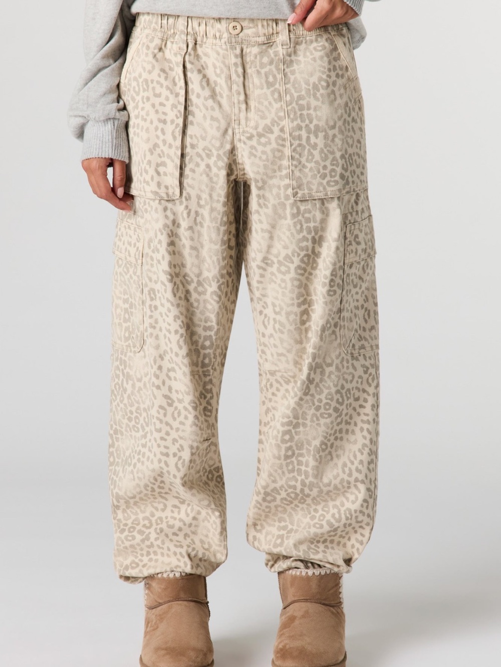 Urban Planet Beige Leopard Print Cargo Joggers